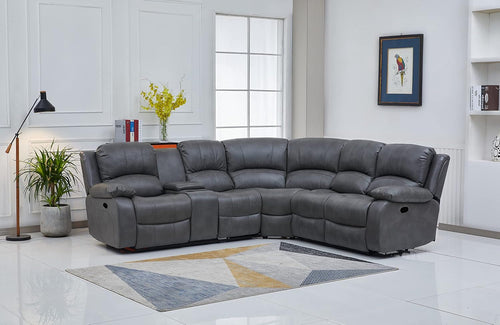 Bonded Leather Sectional Sofa Grey Power Reclining